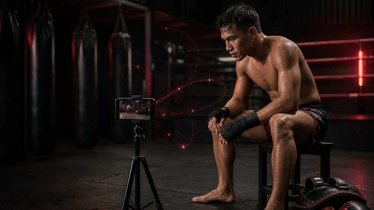 Athlete reviewing a training video on a phone